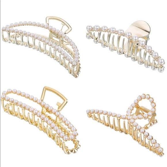 Redess Accessories - Metal Pearl Hair Claw Clips,4.3 Inch Nonslip-4 Pcs